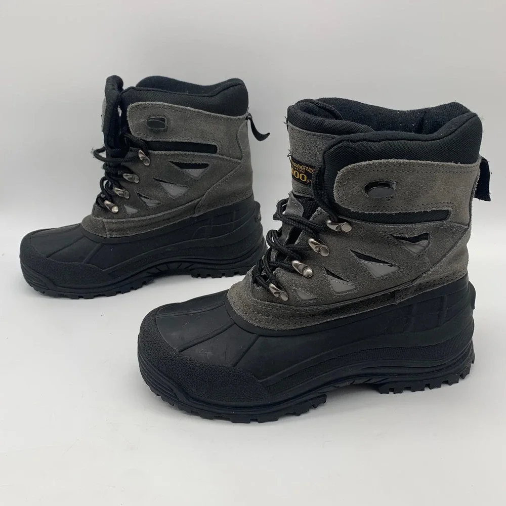 Falls Creek Winter Boots Mens 8 Gray Black Thinsulate 400g Leather Duck Boots